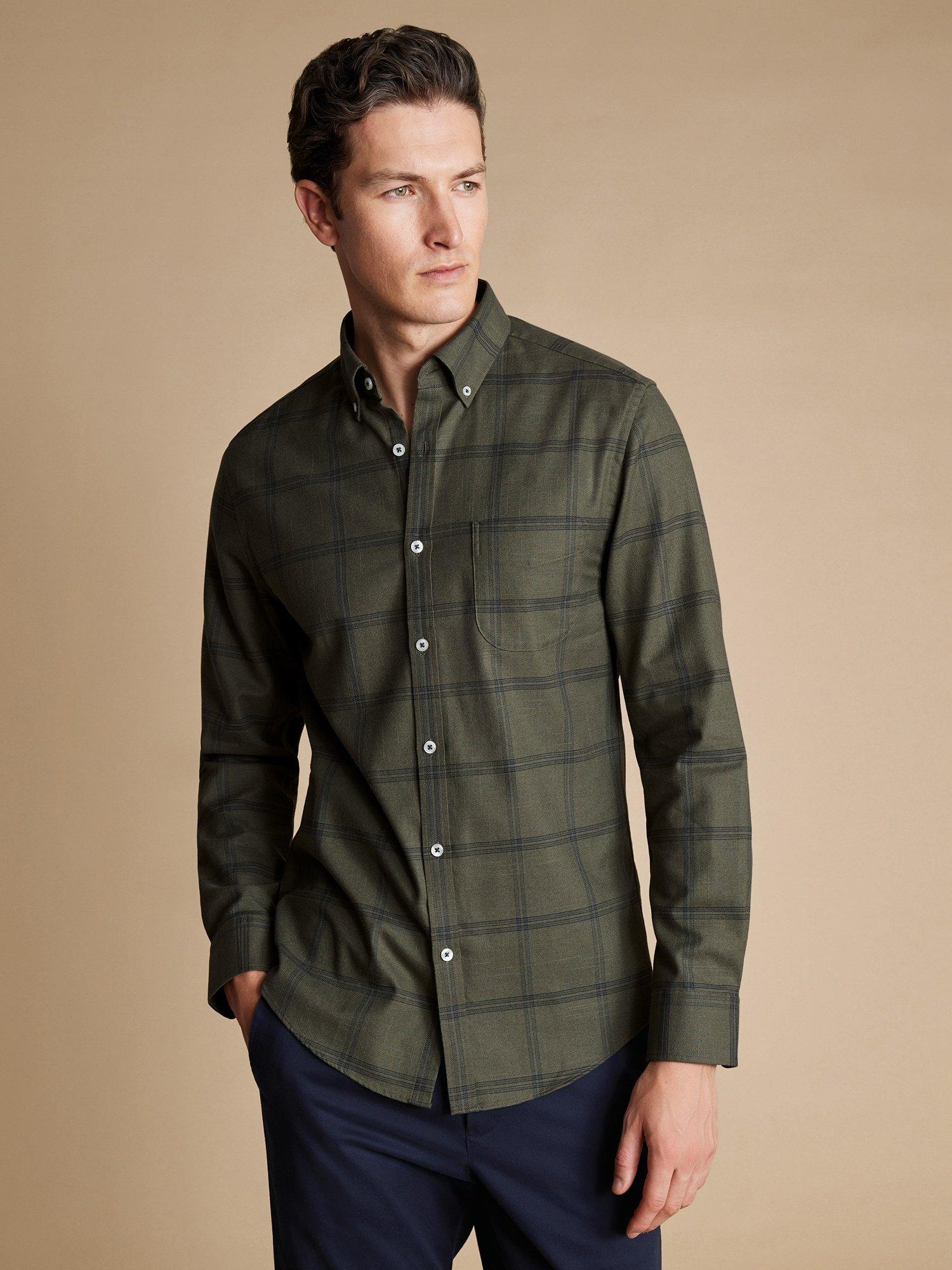 Charles Tyrwhitt Non-Iron Cotton Regular Fit Check Shirt, Olive Green