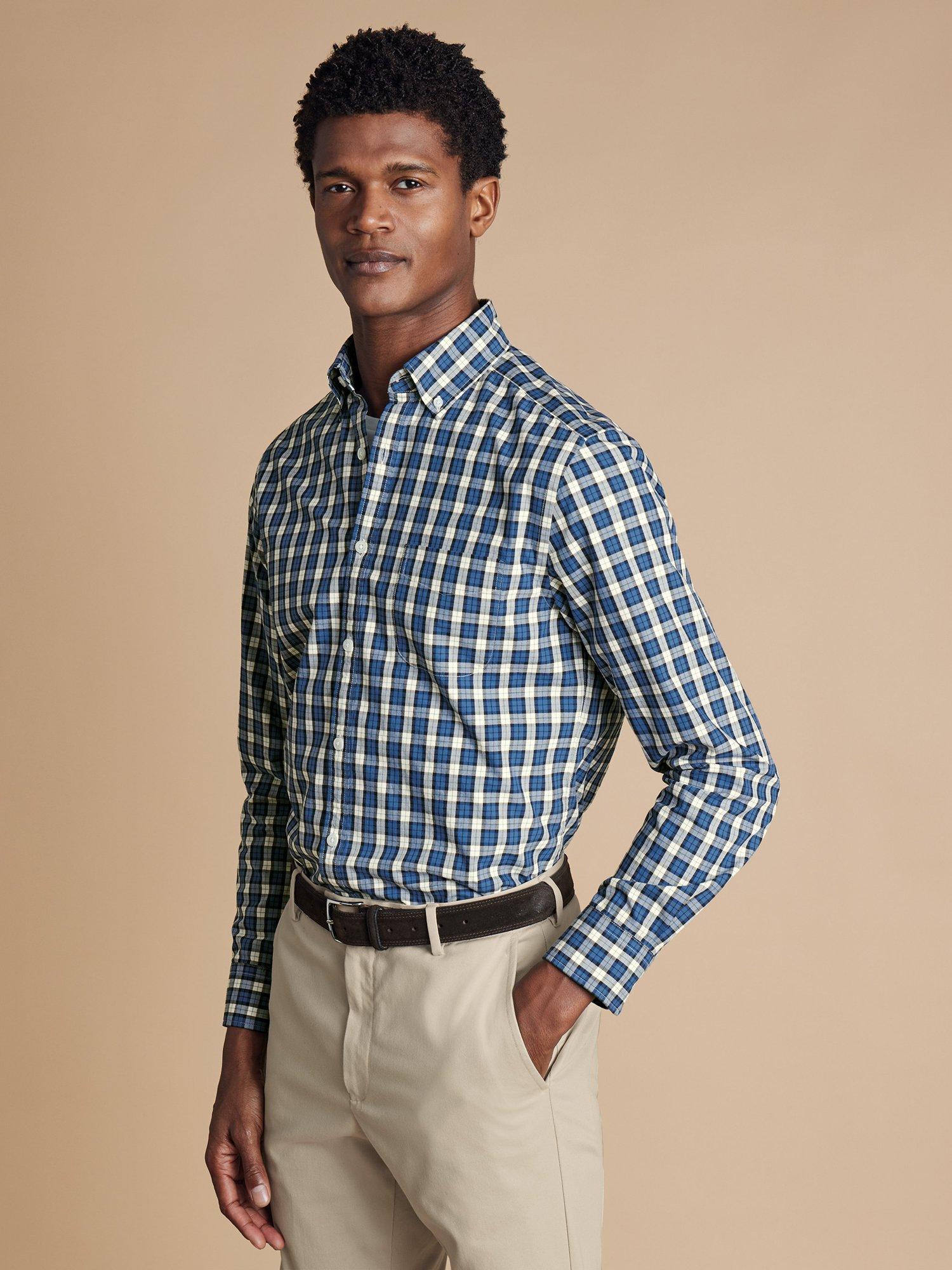 Charles Tyrwhitt Non-Iron Cotton Regular Fit Check Shirt, Ocean Blue
