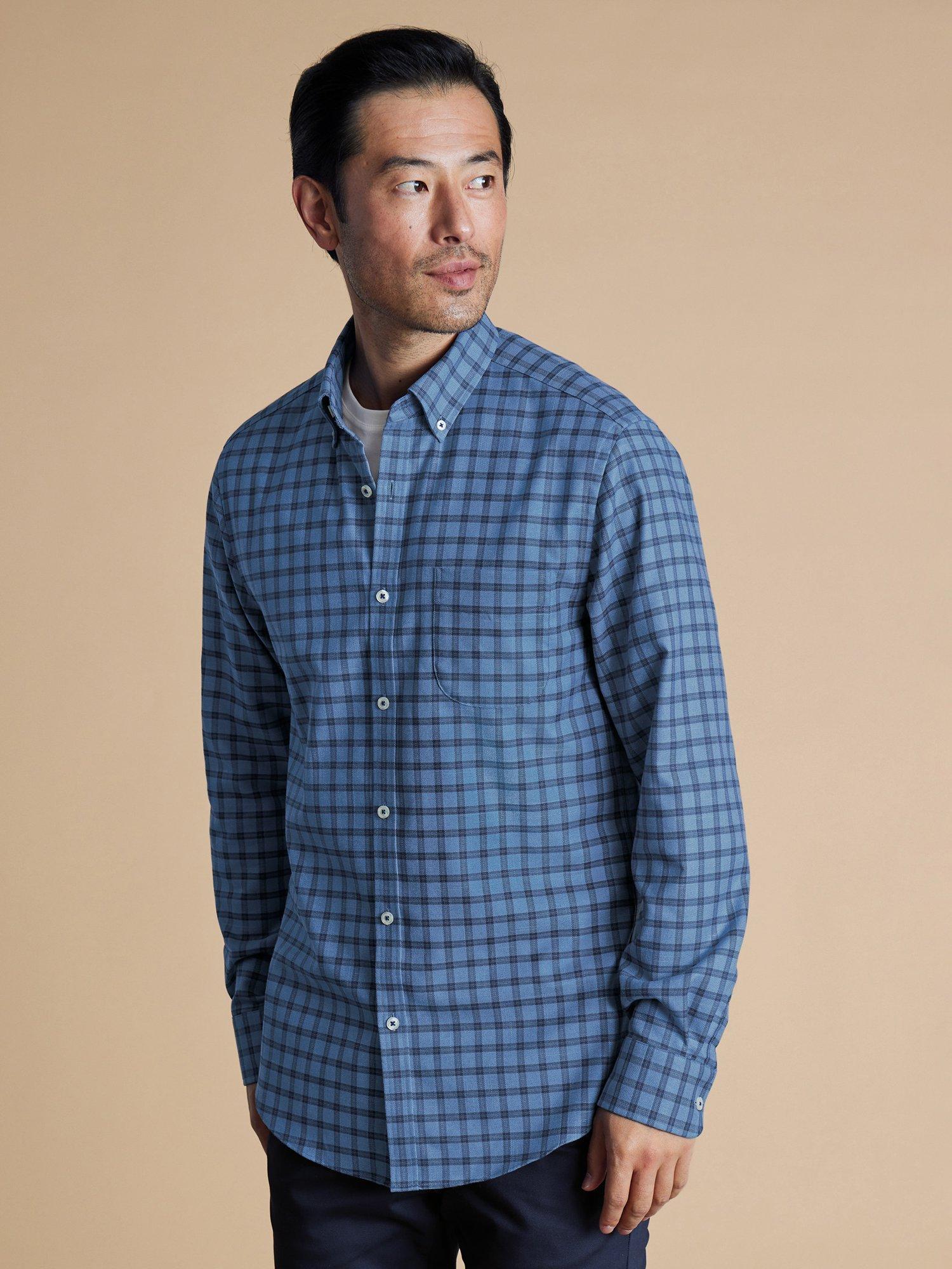 Charles Tyrwhitt Cotton Regular Fit Check Shirt, Ocean Blue