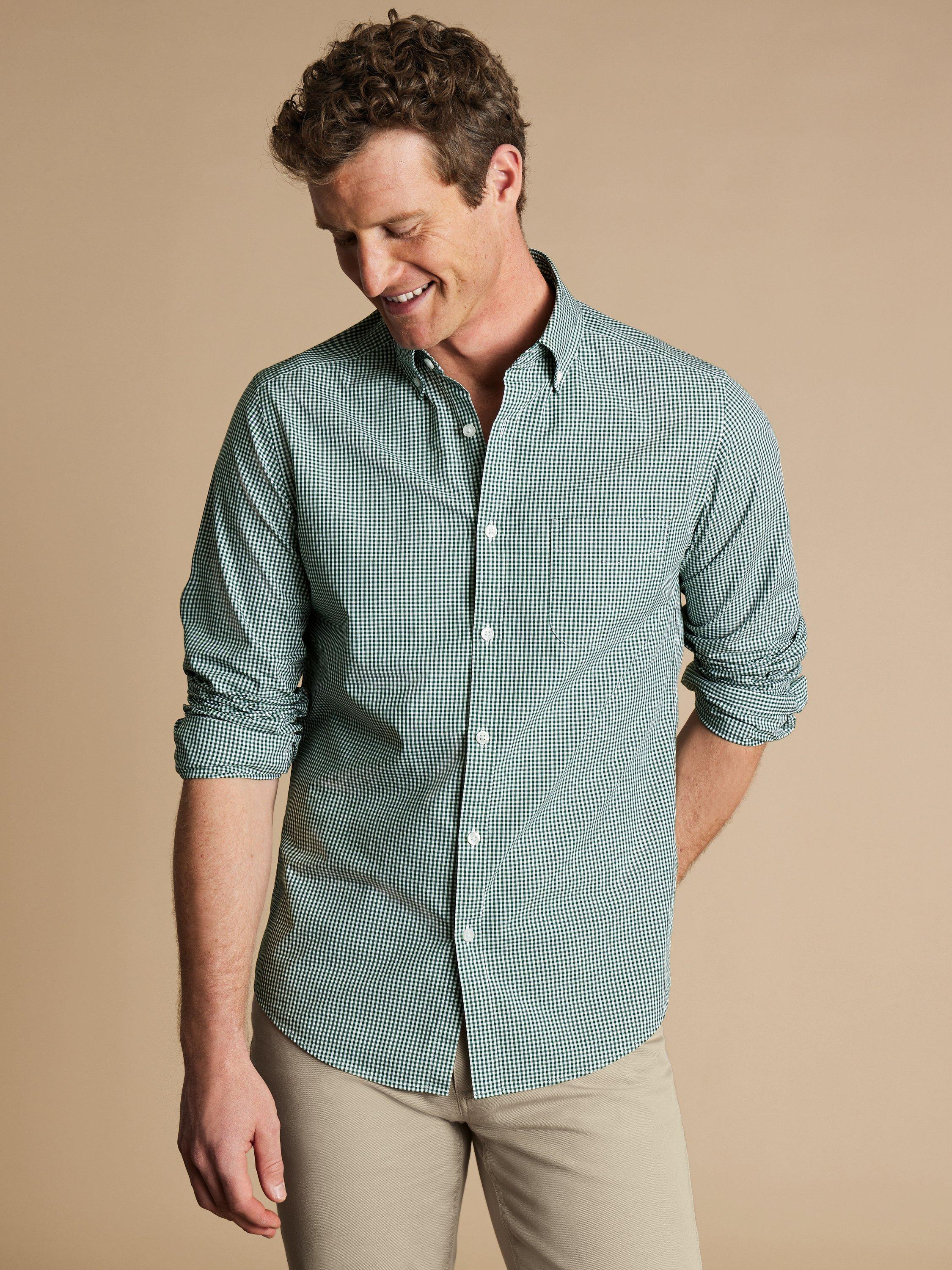 Charles Tyrwhitt Cotton Poplin Non-Iron Check Shirt, Green