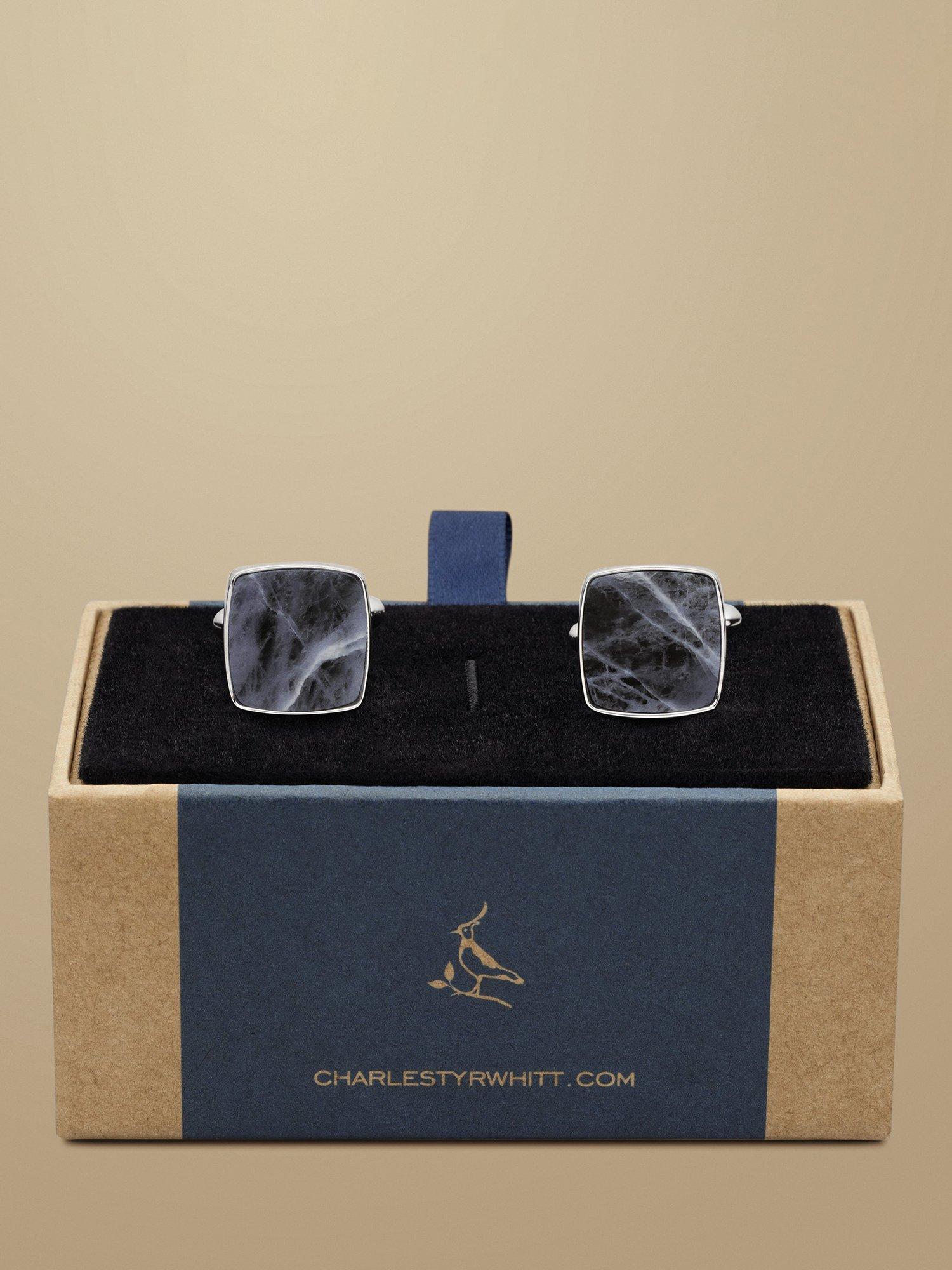 Product image 2 of 2, which shows Charles Tyrwhitt Rhodium-Plated Cufflinks, Blue