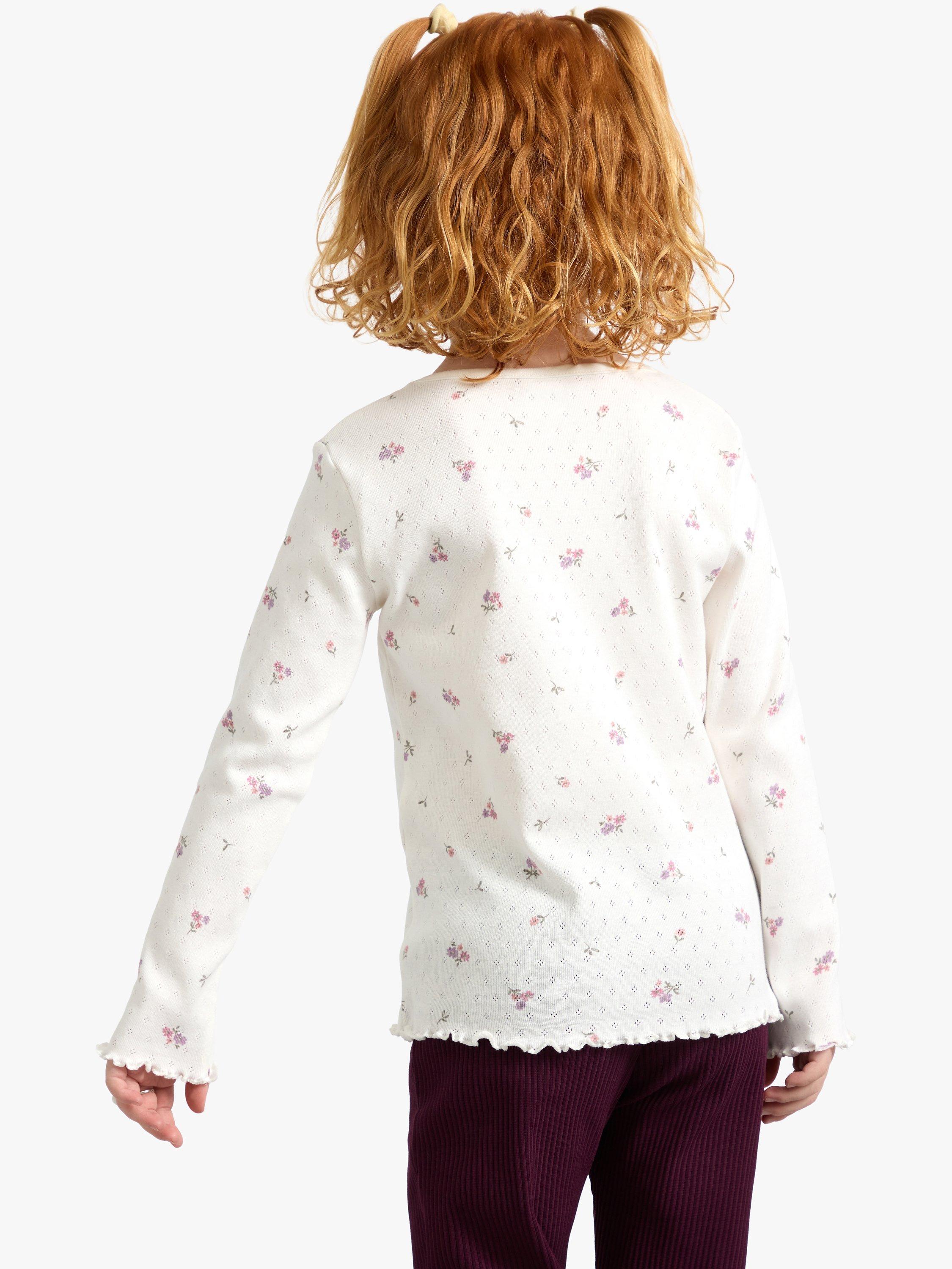 Product image 2 of 7, which shows Lindex Kids' Organic Cotton Pointelle Print Long Sleeve Top, Light Dusty White, 6-7 years