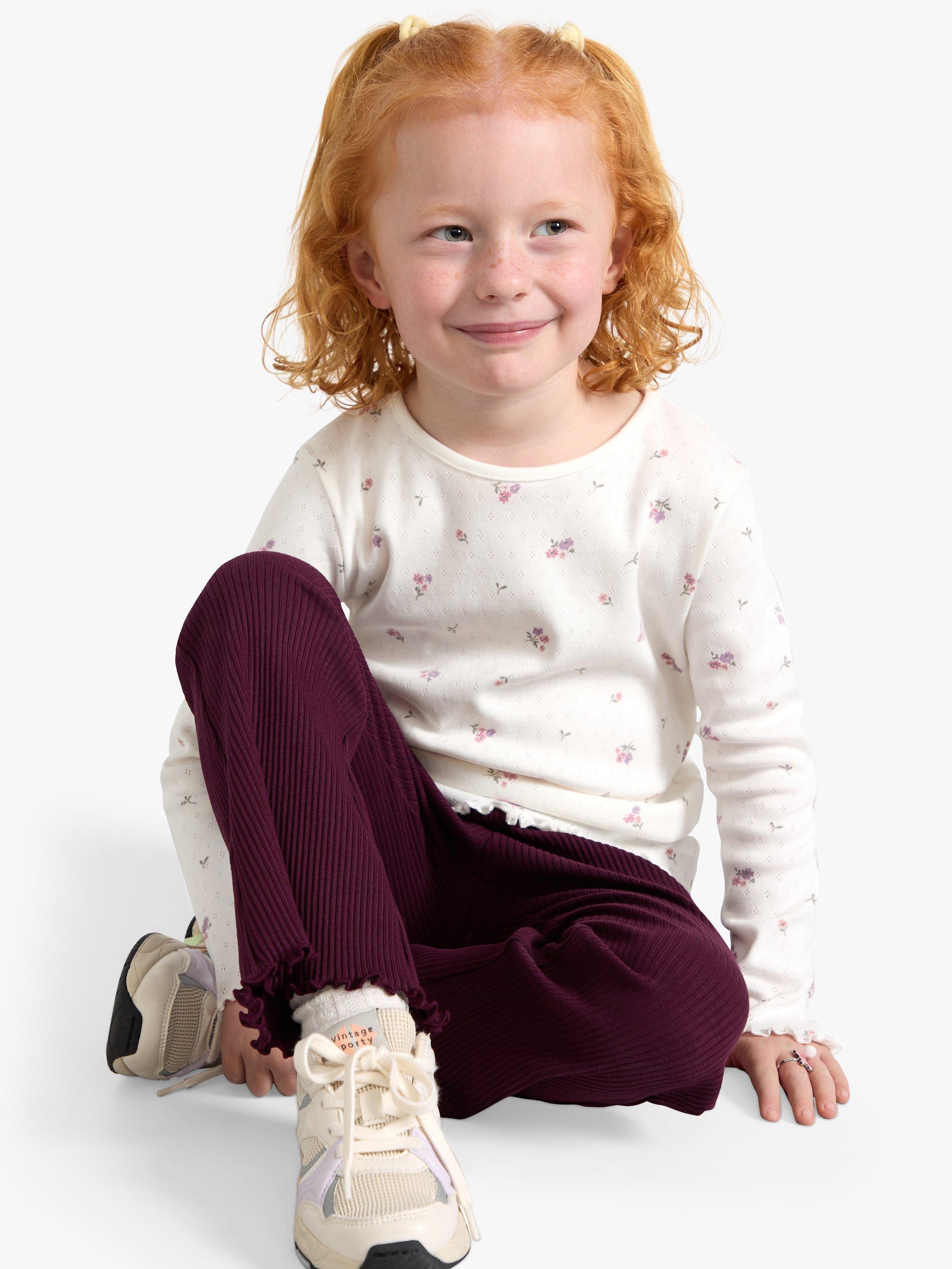 Product image 3 of 7, which shows Lindex Kids' Organic Cotton Pointelle Print Long Sleeve Top, Light Dusty White, 6-7 years