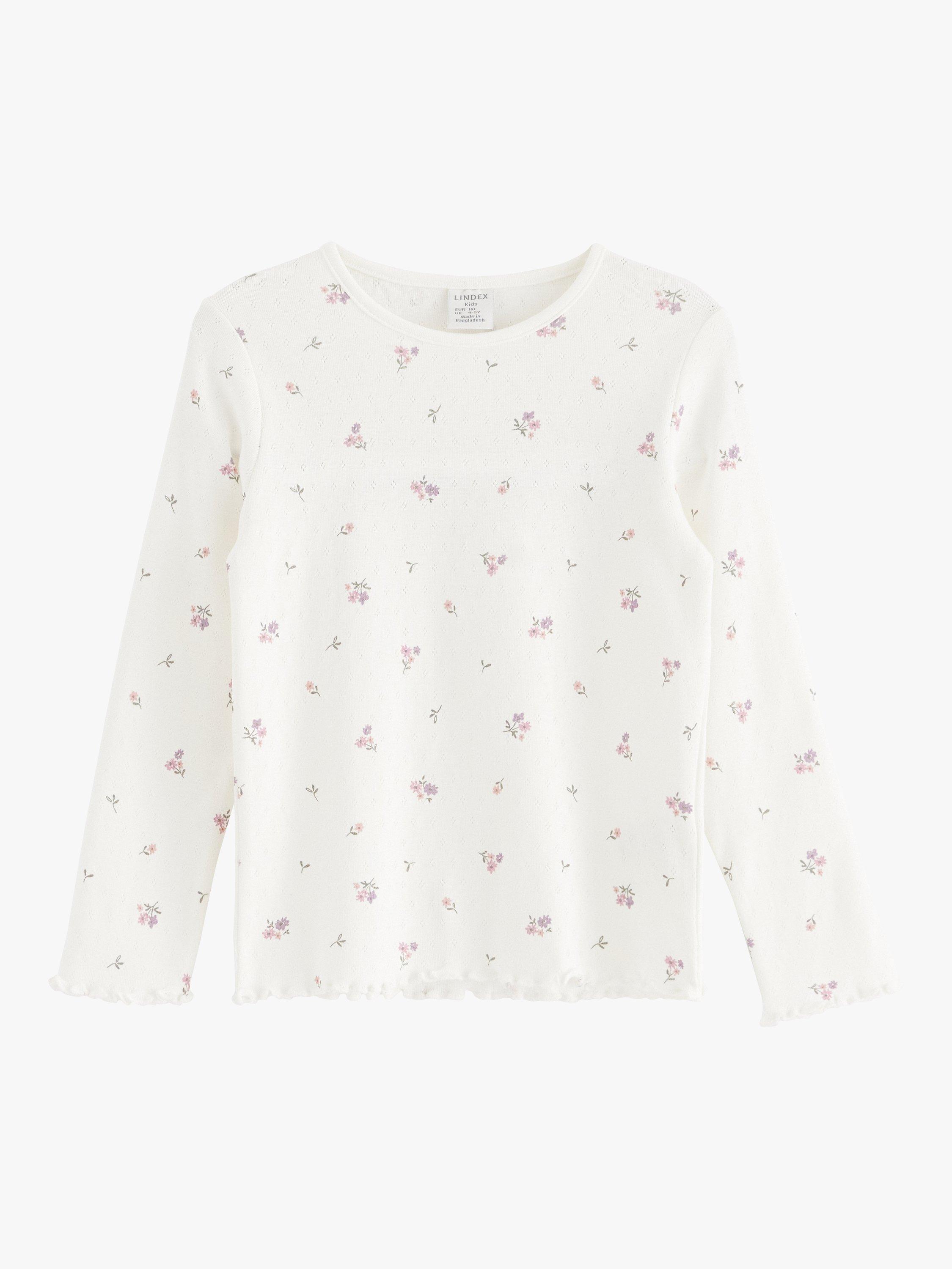 Product image 5 of 7, which shows Lindex Kids' Organic Cotton Pointelle Print Long Sleeve Top, Light Dusty White, 6-7 years