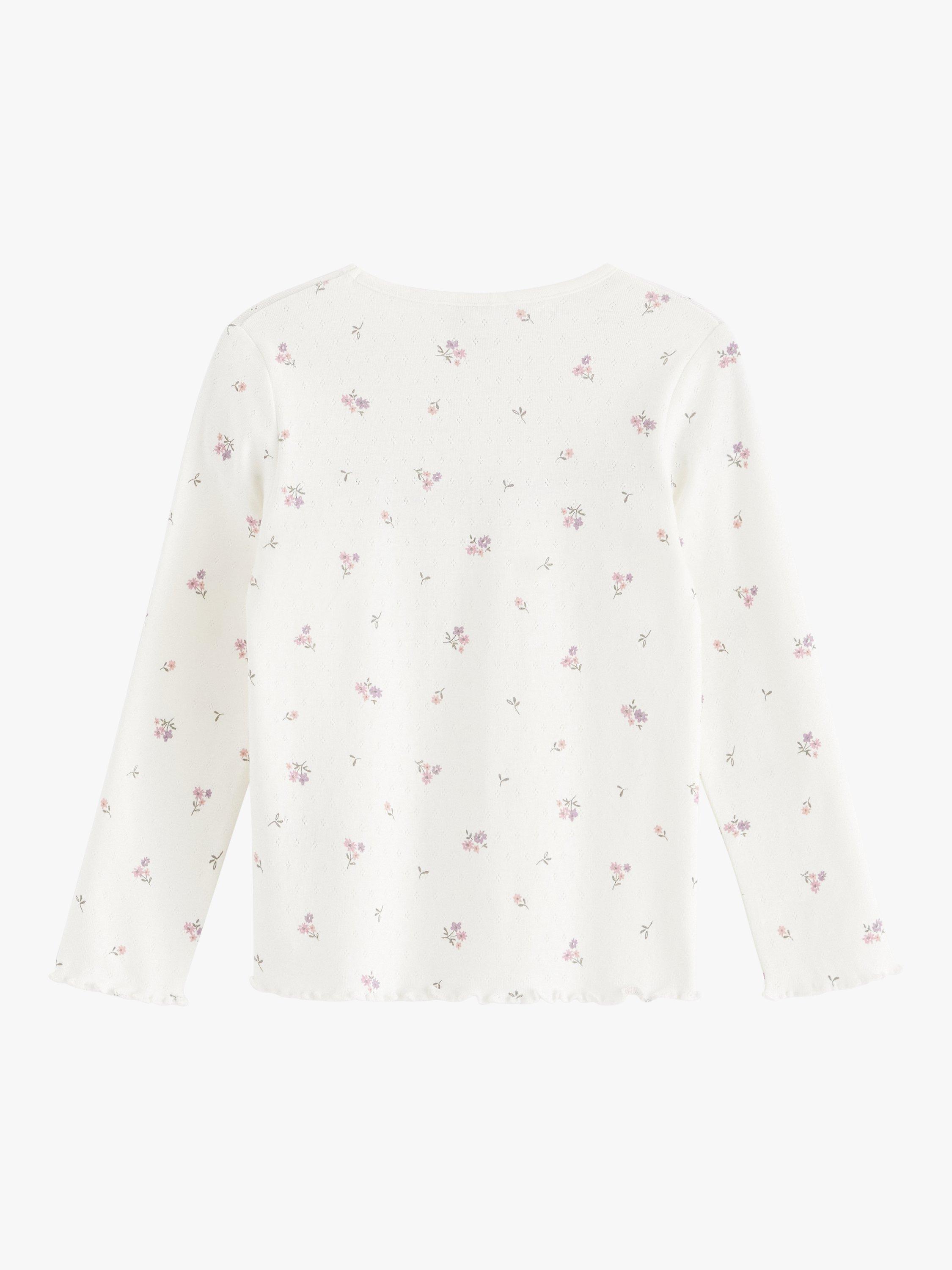 Product image 6 of 7, which shows Lindex Kids' Organic Cotton Pointelle Print Long Sleeve Top, Light Dusty White, 6-7 years