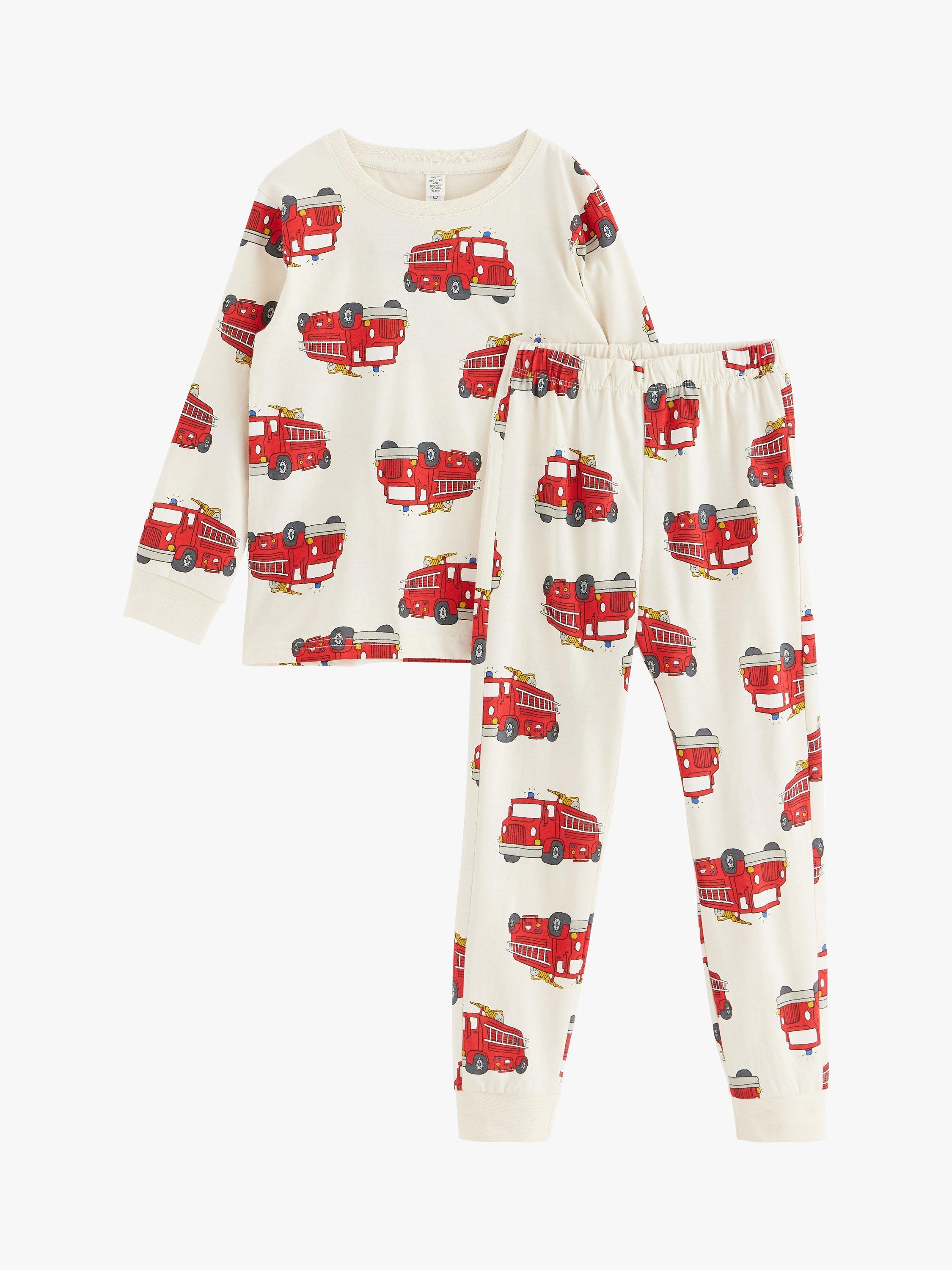 Lindex Kids Cotton Fire Engine Pyjama Set Cream Red