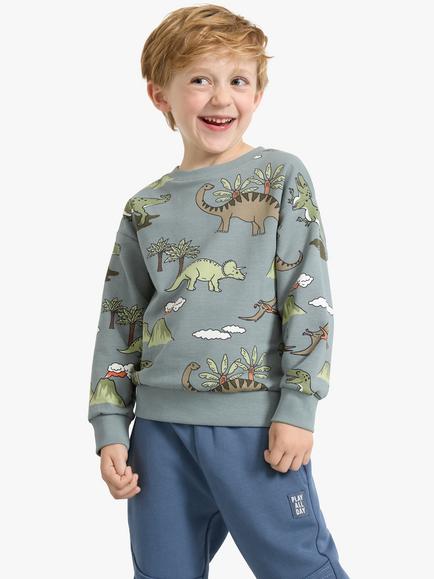 Lindex Kids' Dinosaur Sweatshirt, Dusty Aqua, Dusty Aqua
