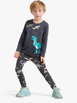 Lindex Kids' Dinosaur Printed Leggings, Dark Grey, Dark Grey