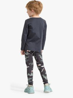 Lindex Kids' Dinosaur Printed Leggings, Dark Grey - view 2, Dark Grey