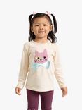 Lindex Kids' Cotton Jersey Cat Print Top, Light Beige