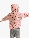 Lindex Kids' Heart Print Hooded Fleece Jacket, Dusty Pink