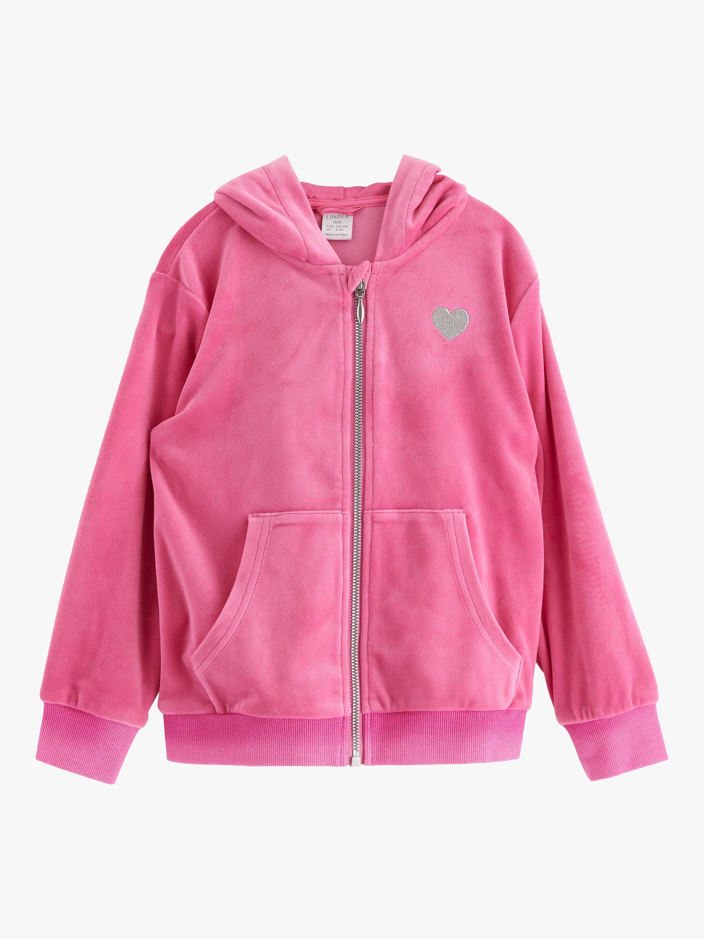 Lindex Kids' Velour Hooded Jacket, Pink, 4-6 years