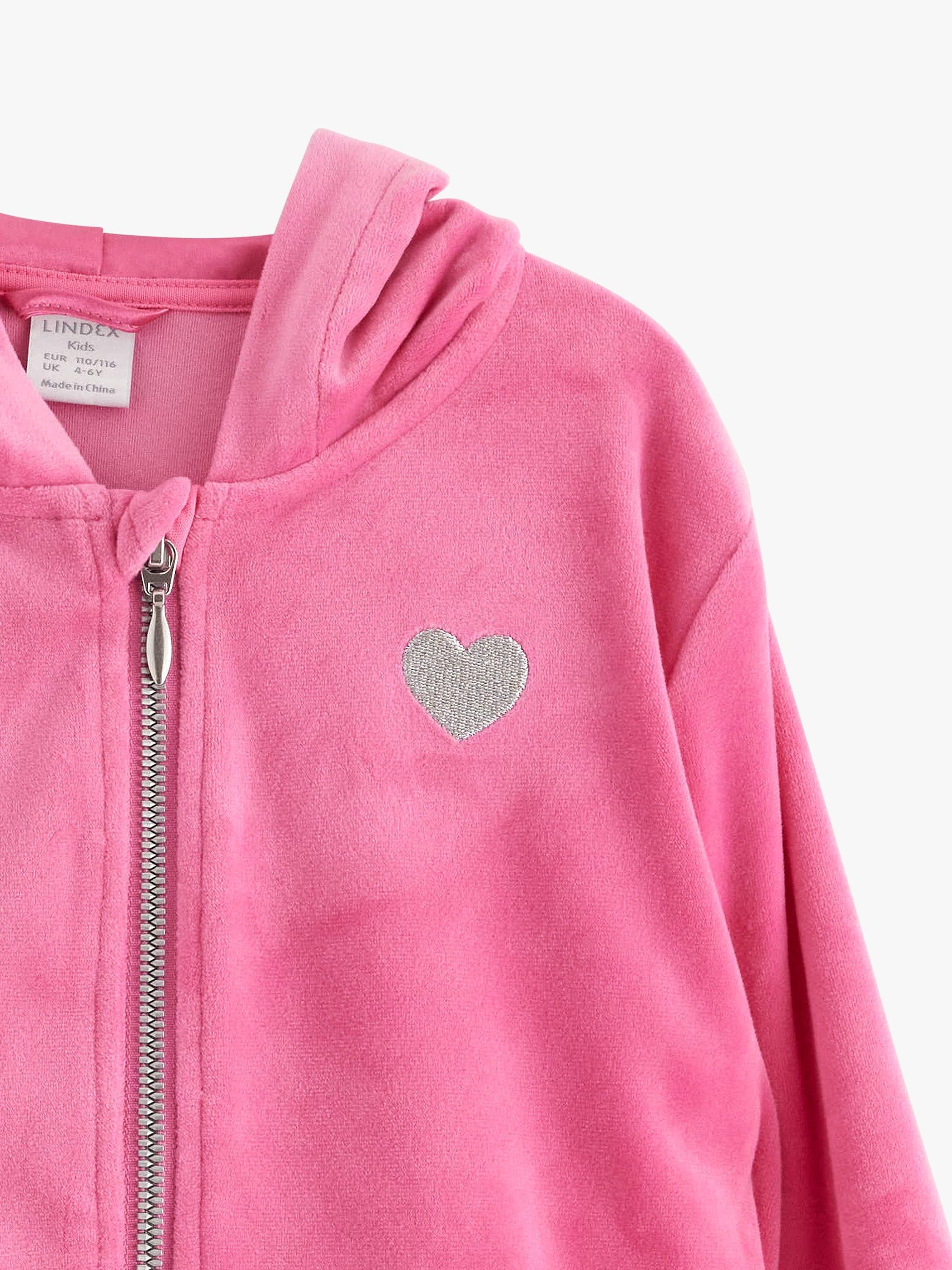Lindex Kids' Velour Hooded Jacket, Pink, 4-6 years