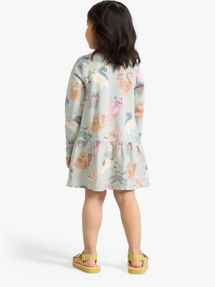 Lindex Kids' Cotton Cat Print Dress, Light Turquoise - view 2, Light Turquoise