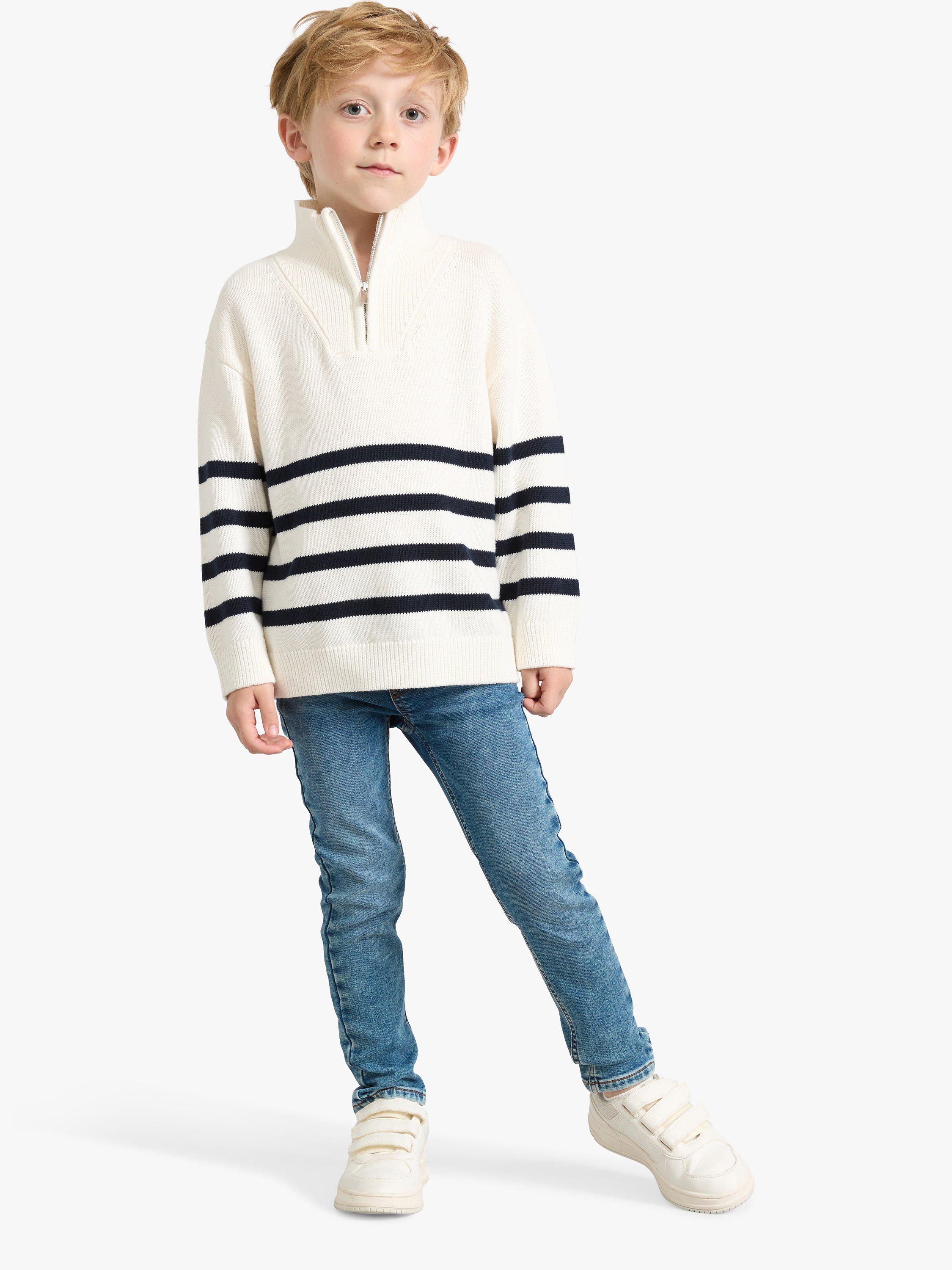 Product image 3 of 7, which shows Lindex Kids' Organic Cotton Knitted Half Zip Jumper, Light Dusty White, 4-6 years