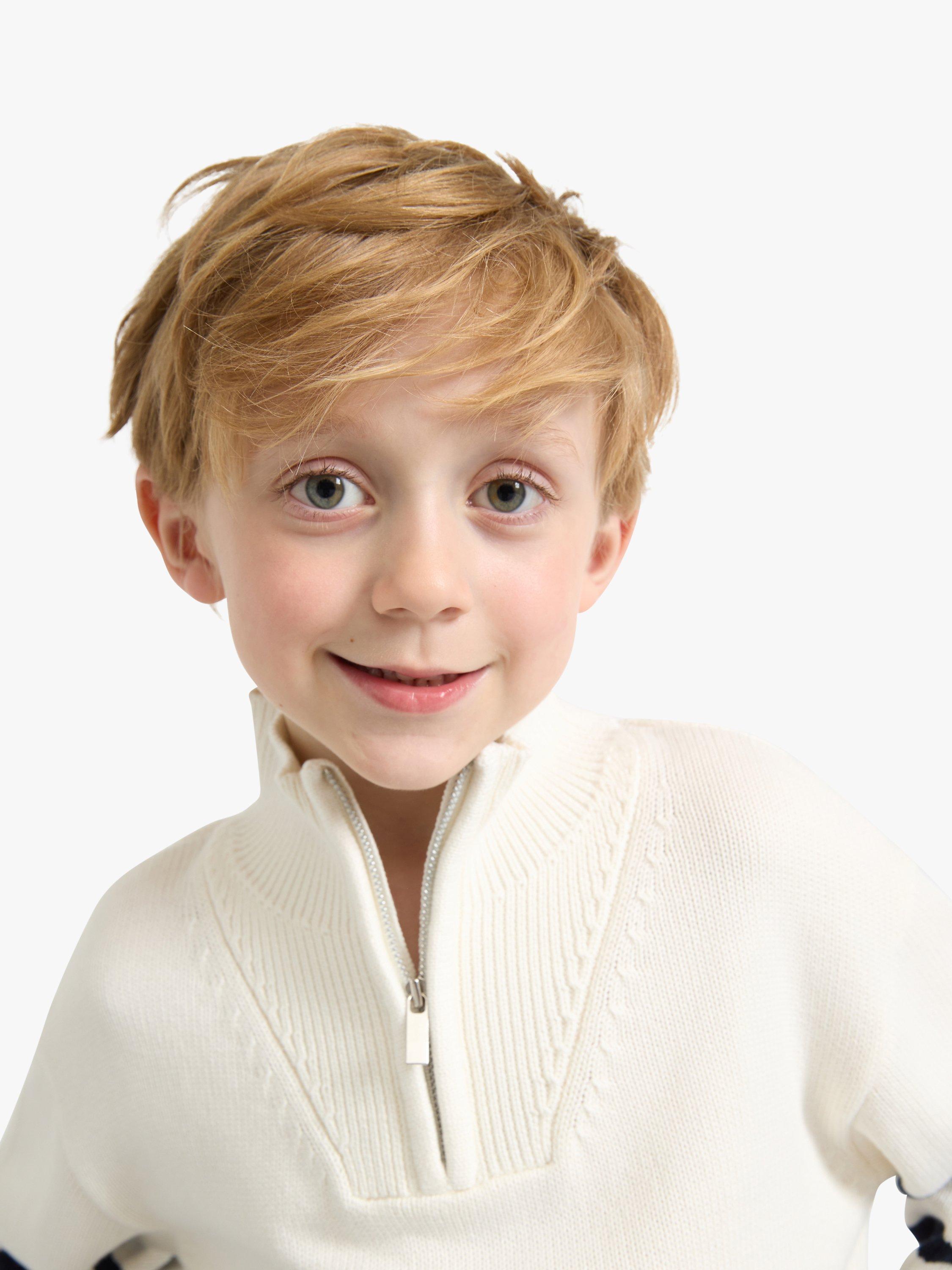 Product image 4 of 7, which shows Lindex Kids' Organic Cotton Knitted Half Zip Jumper, Light Dusty White, 4-6 years