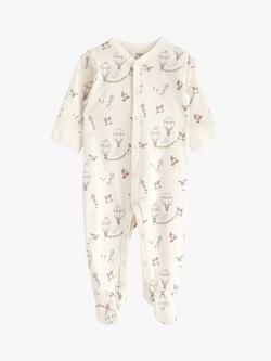 Lindex Baby Organic Cotton Jersey Sleepsuit, Dusty White/Multi, Dusty White/Multi