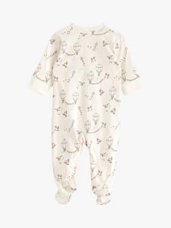 Lindex Baby Organic Cotton Jersey Sleepsuit, Dusty White/Multi - view 2, Dusty White/Multi