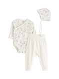 Lindex Baby Organic Cotton Newborn 3 PIece Outfit Set, Light Dusty White