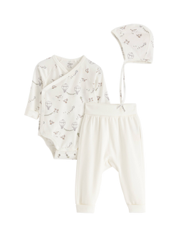 Lindex Baby Organic Cotton Newborn 3 PIece Outfit Set, Light Dusty White, Light Dusty White
