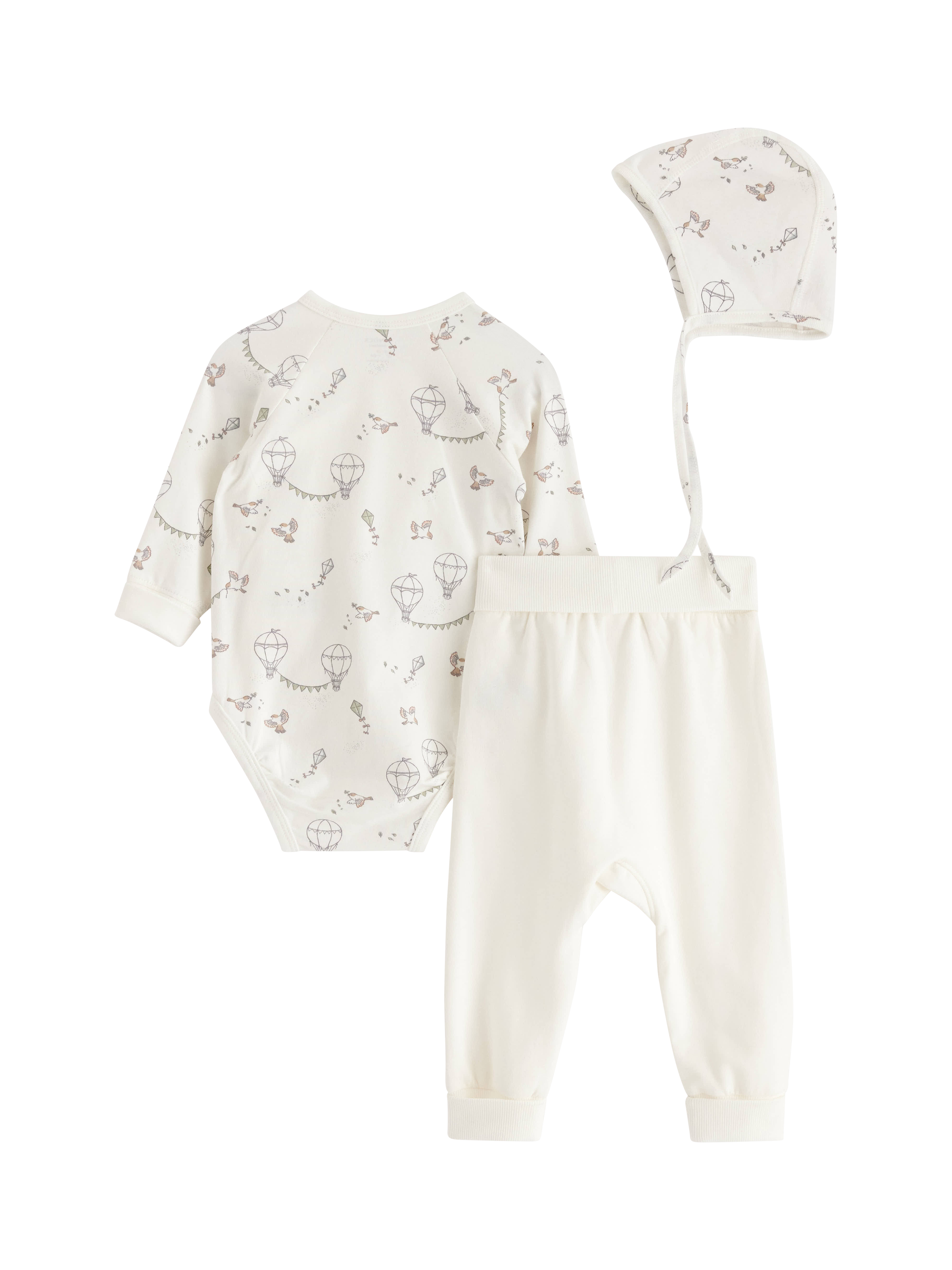 Product image 2 of 3, which shows Lindex Baby Organic Cotton Newborn 3 PIece Outfit Set, Light Dusty White, Newborn