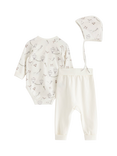 Lindex Baby Organic Cotton Newborn 3 PIece Outfit Set, Light Dusty White