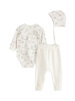 Lindex Baby Organic Cotton Newborn 3 PIece Outfit Set, Light Dusty White - view 2, Light Dusty White