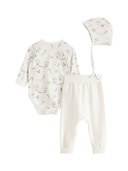 Lindex Baby Organic Cotton Newborn 3 PIece Outfit Set, Light Dusty White - view 2, Light Dusty White