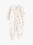Lindex Baby Organic Cotton Bear Print Sleepsuit, Dusty White/Multi