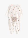 Lindex Baby Organic Cotton Bear Print Sleepsuit, Dusty White/Multi