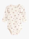 Lindex Baby Organic Cotton Floral Bodysuit, Light Dusty White