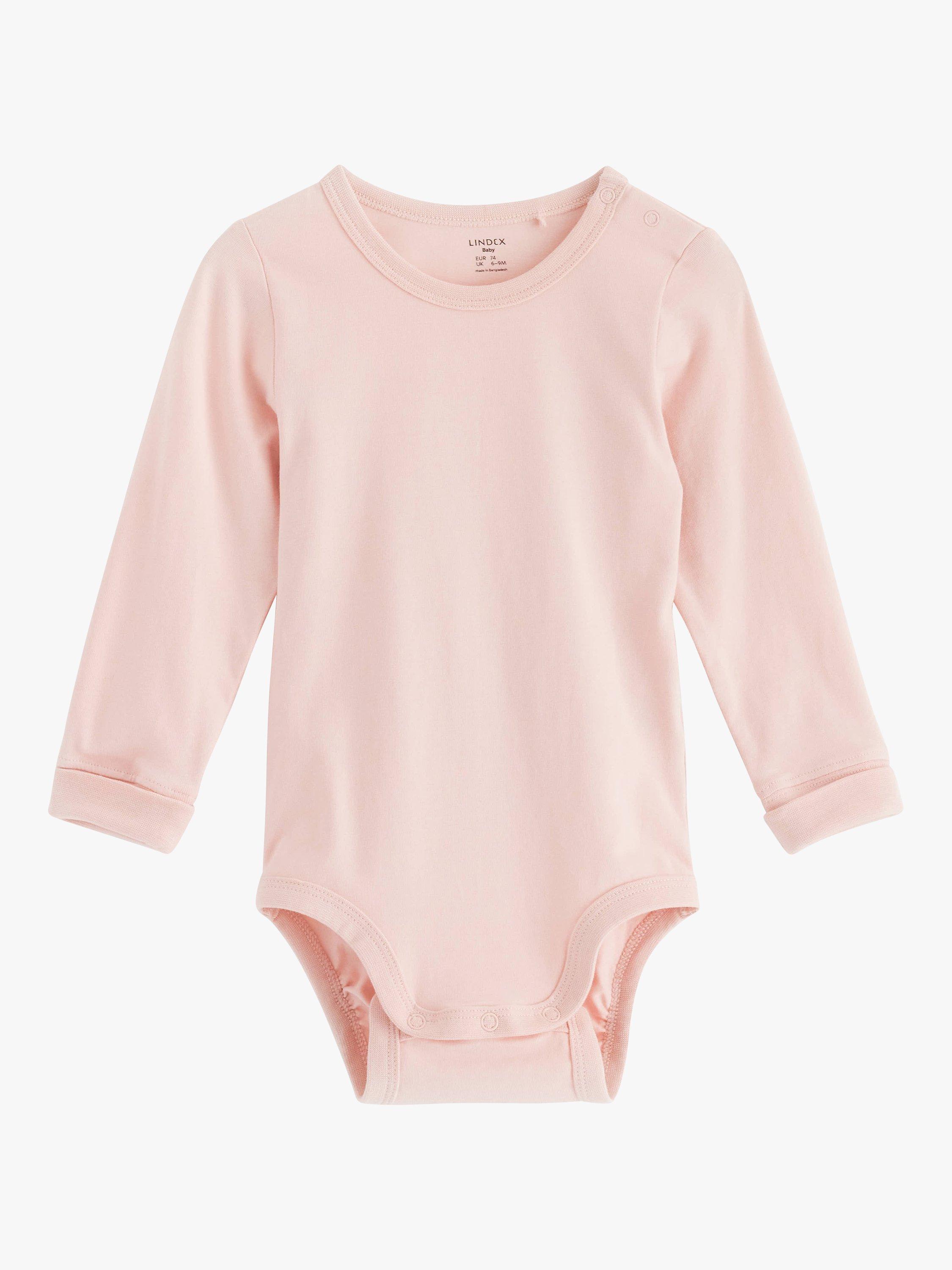 Product image 1 of 3, which shows Lindex Baby Basic Long Sleeve Organic Cotton Bodysuit, Light Dusty Pink, 7-9 months