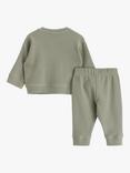 Lindex Baby Organic Cotton Cosy Bear Top & Trouser Set, Dusty Green