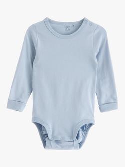 Lindex Baby Basic Long Sleeve Organic Cotton Bodysuit, Light Dusty Blue