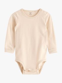 Lindex Baby Basic Long Sleeve Organic Cotton Bodysuit, Beige
