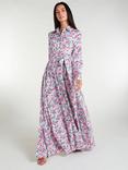 Aab Rose Print Maxi Shirt Dress, Blue/Multi