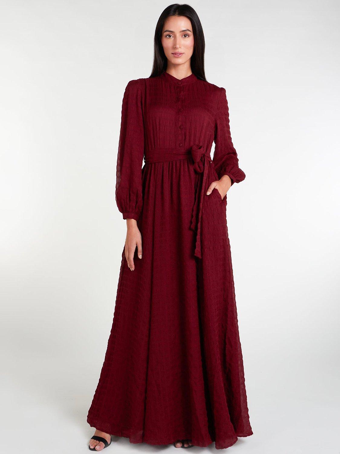 Aab Crinkle Chiffon Maxi Dress Dark Red