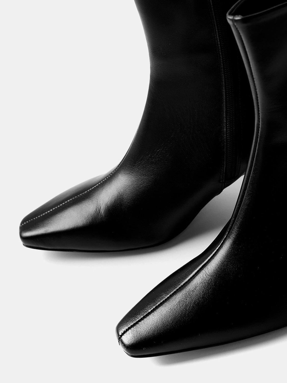 Product image 2 of 4, which shows Mint Velvet Leather Heeled Pointed Ankle Boots, Black, 4