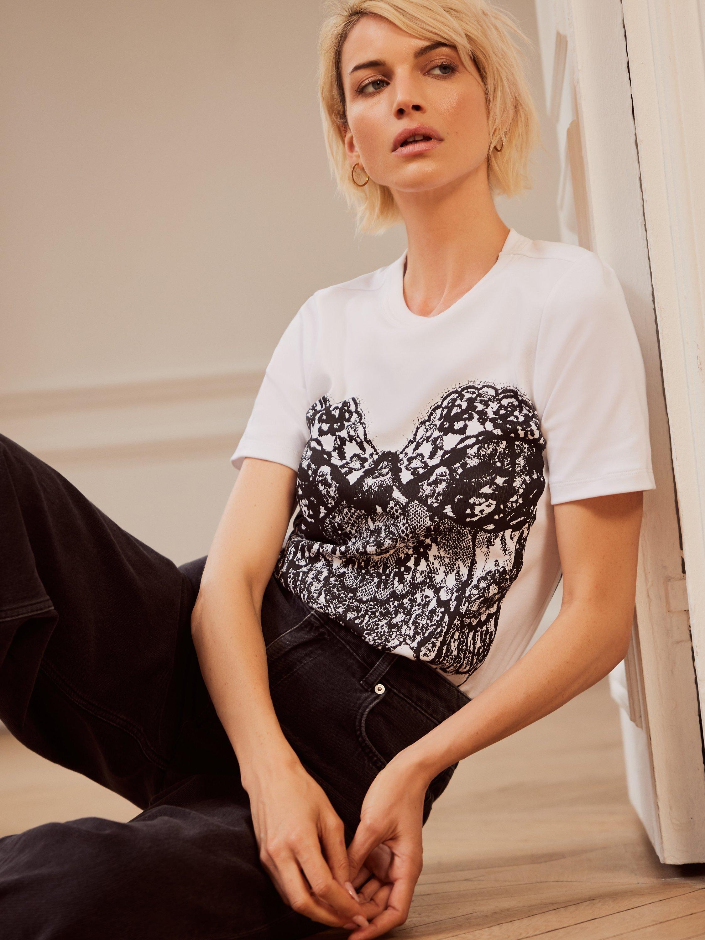Mint Velvet Busiter Graphic T-Shirt, White/Black