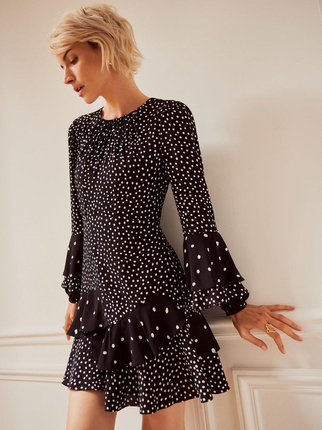 Black and white polka dot mini dress hotsell