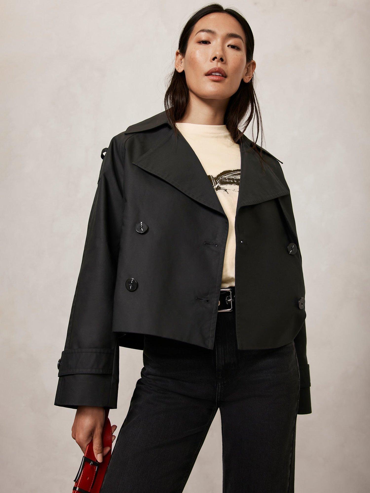 Mint Velvet Cropped Trench Coat Black