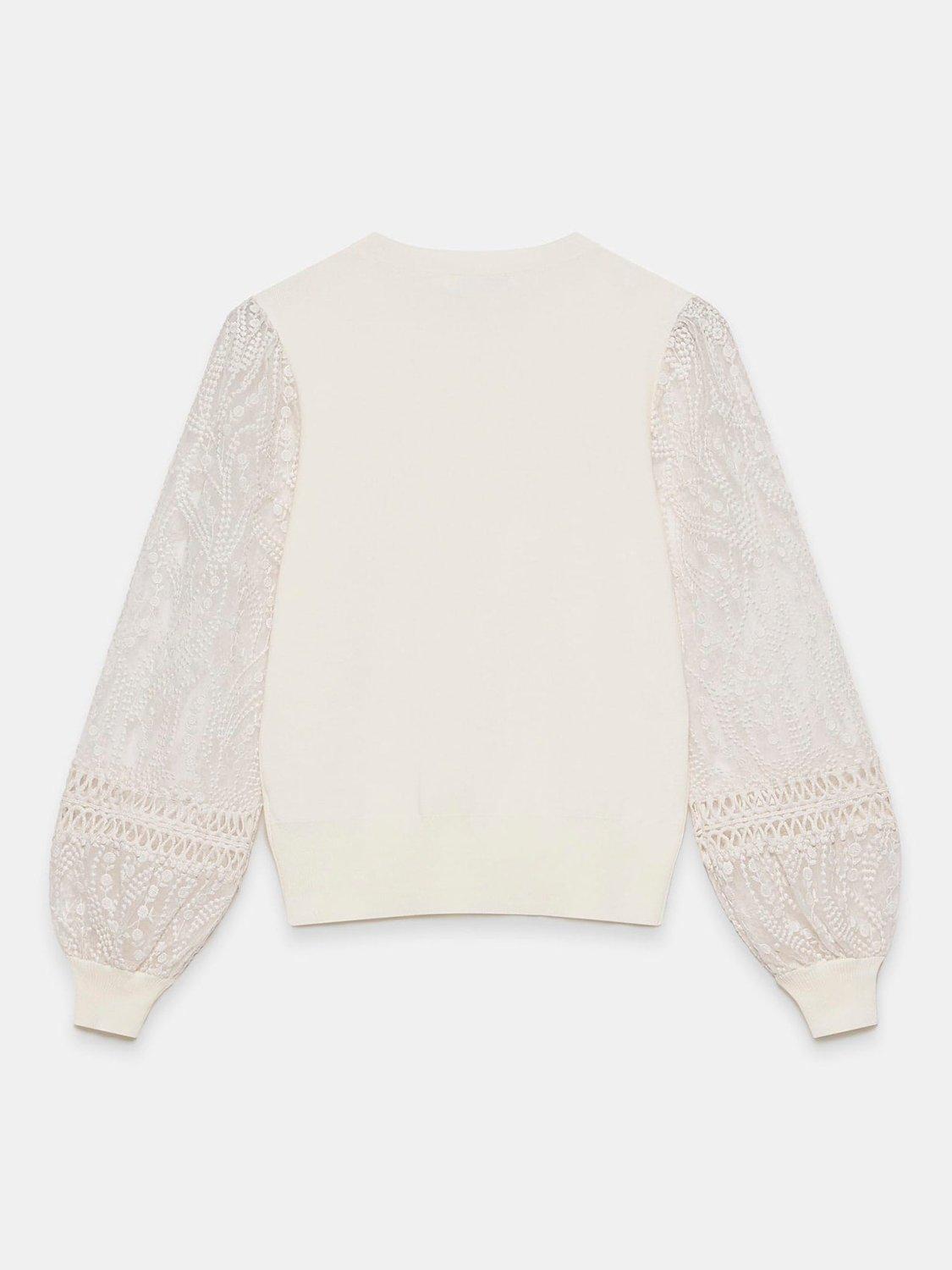Product image 7 of 8, which shows Mint Velvet Embroidered Sleeve Jumper, Ivory, L