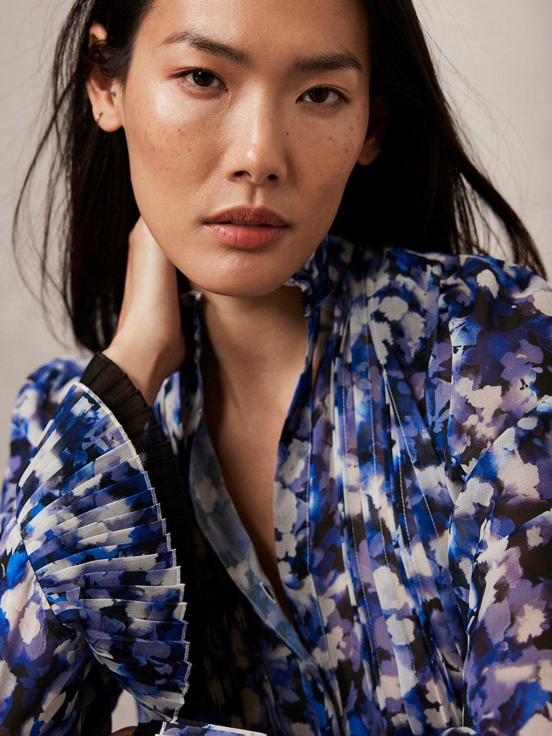 Product image 2 of 7, which shows Mint Velvet Abstract Print Blouse, Blue/Multi, L