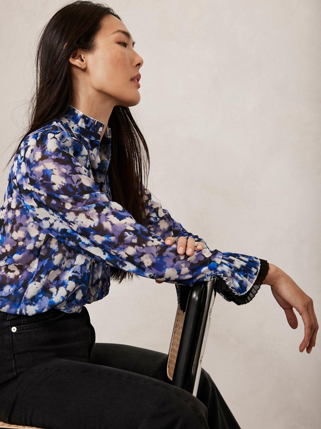 Product image 4 of 7, which shows Mint Velvet Abstract Print Blouse, Blue/Multi, L