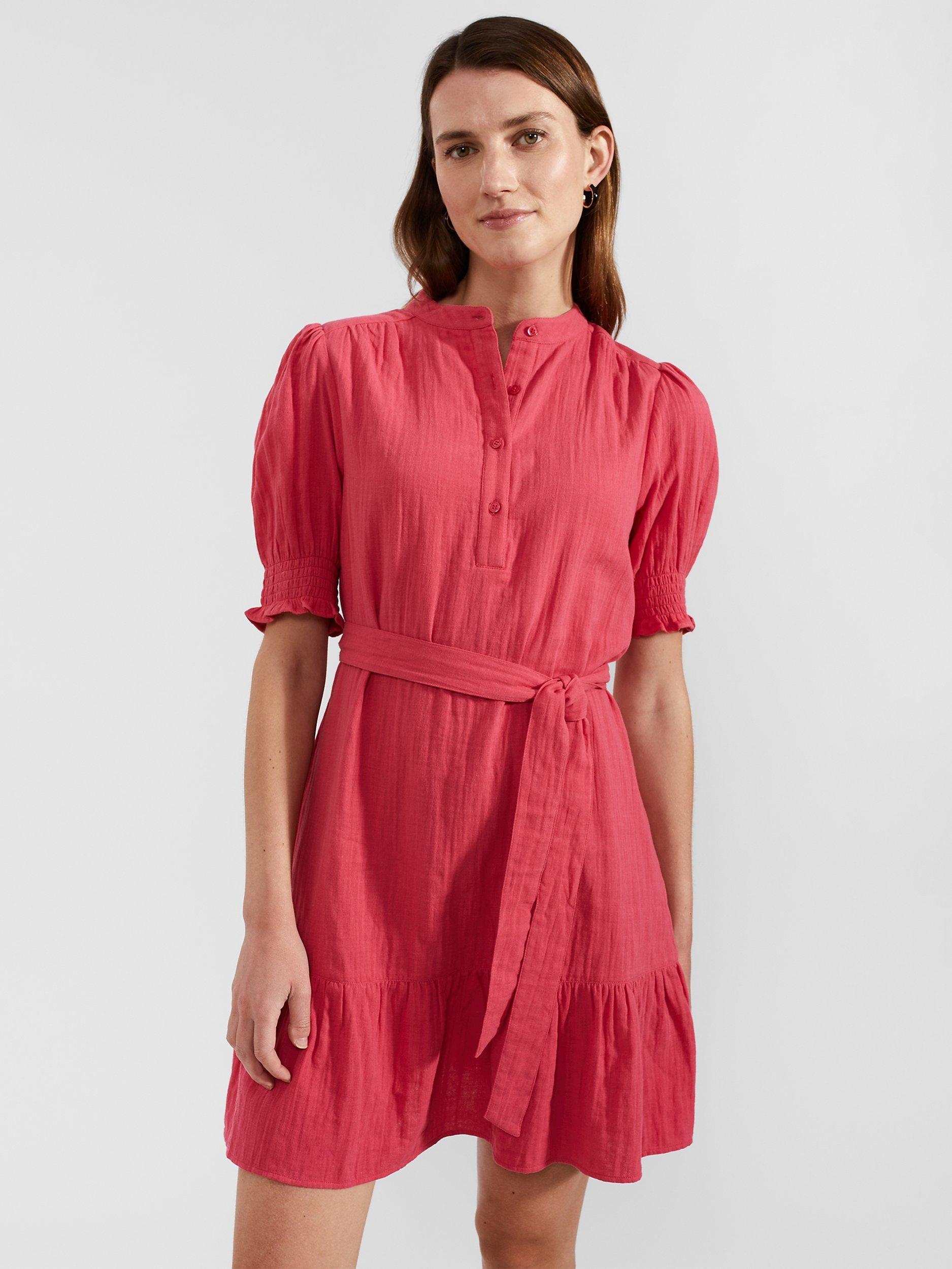 Product image 1 of 2, which shows Hobbs Iza Textured Dress, Berry Pink, 12
