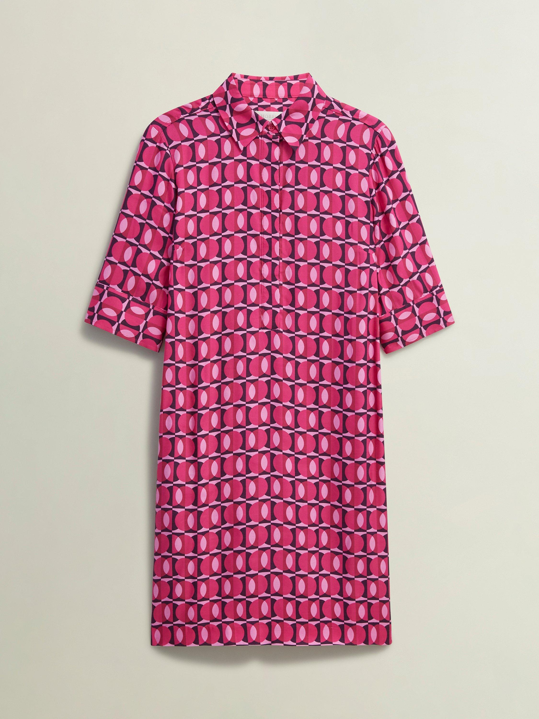 Product image 4 of 5, which shows Hobbs Marciella Geometric Dress, Pink/Multi, 10