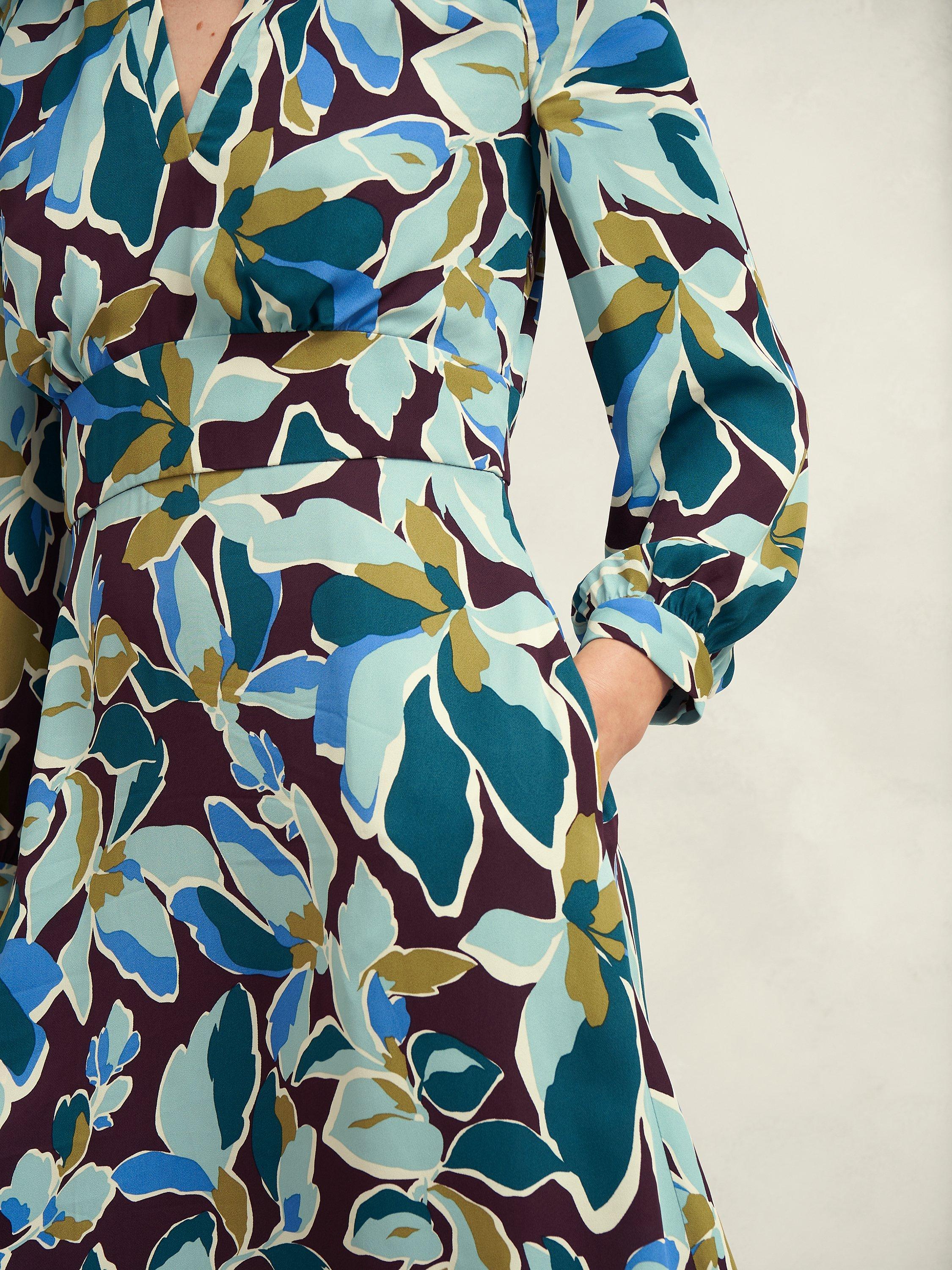 Product image 3 of 7, which shows Hobbs Lea Print Midi Dress, Multi, 10