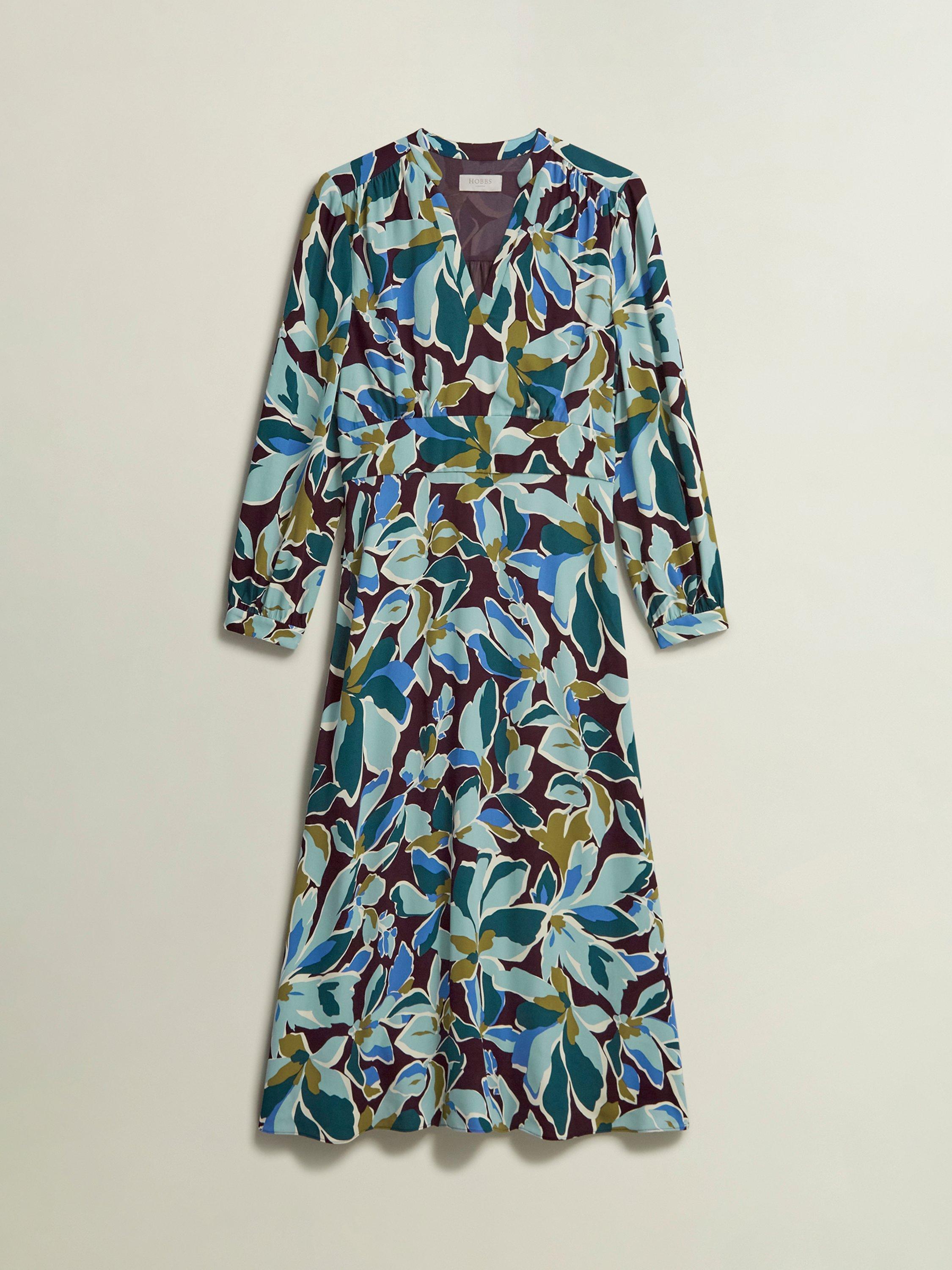 Product image 4 of 7, which shows Hobbs Lea Print Midi Dress, Multi, 10