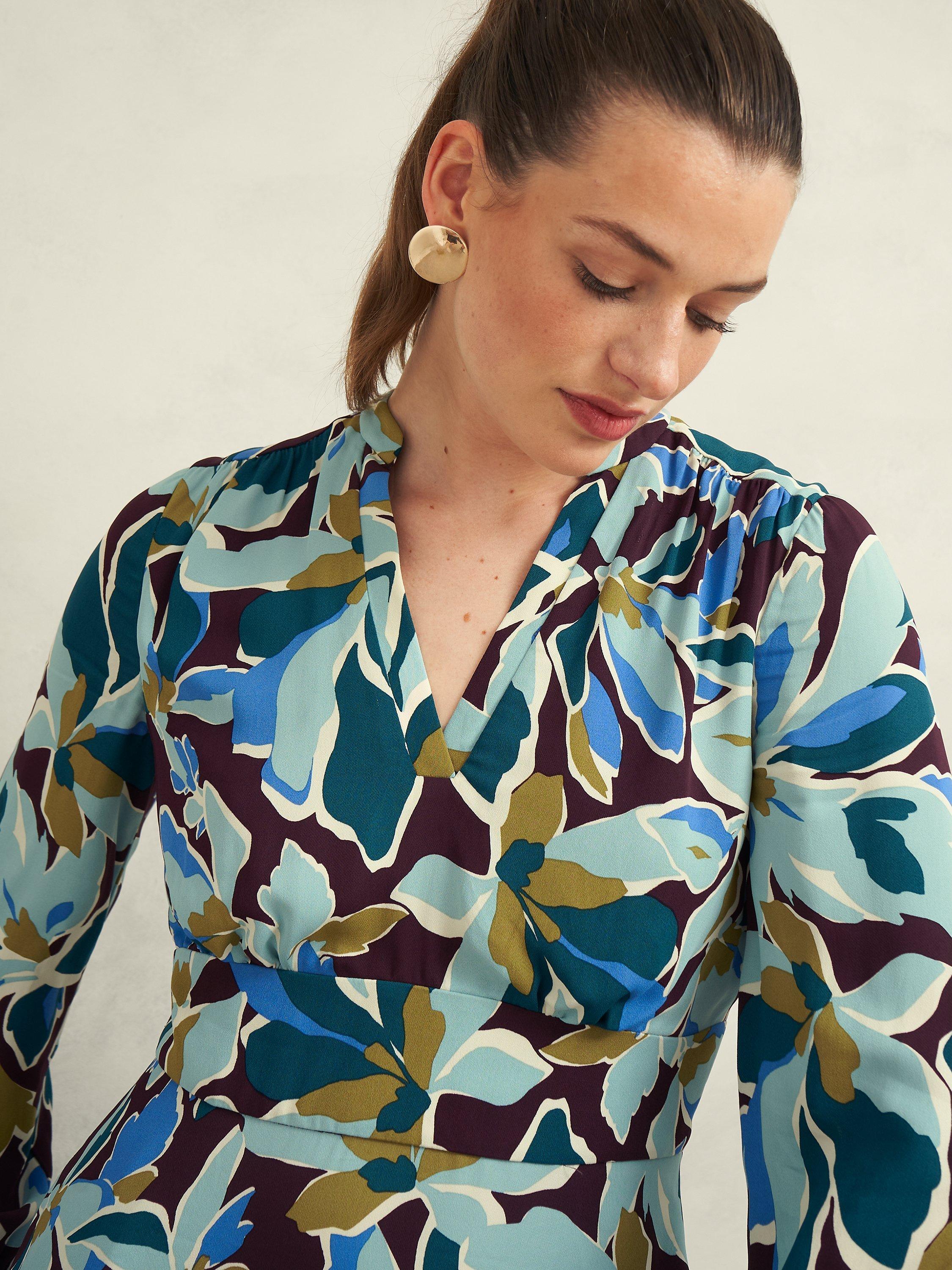 Product image 6 of 7, which shows Hobbs Lea Print Midi Dress, Multi, 10