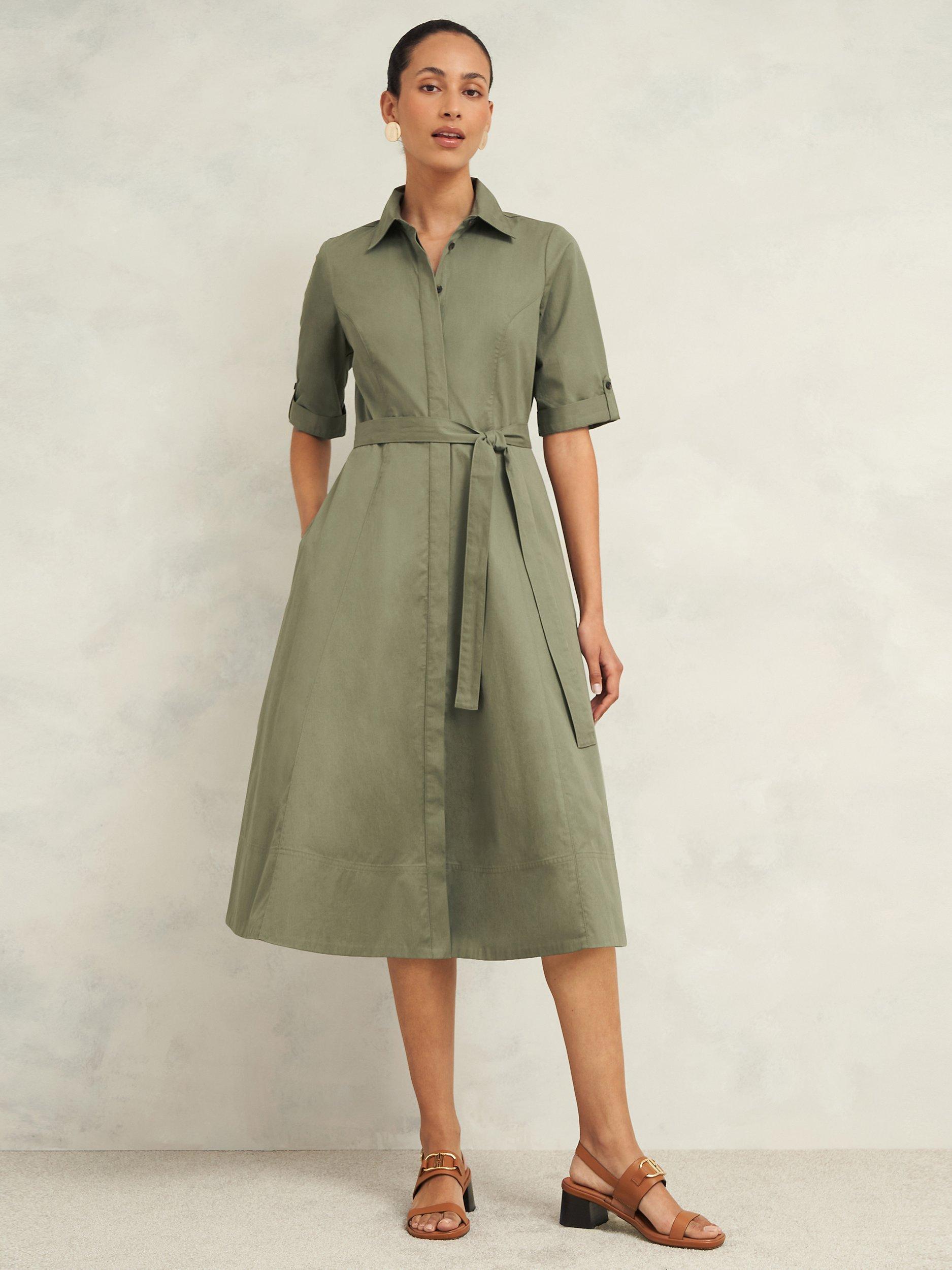 Hobbs Riley Organic Cotton Blend Shirt Dress, Sage